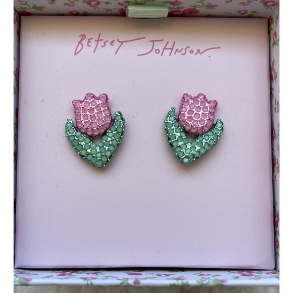Betsey Johnson Hop To It Tulip Studs Pink Earrings NEW Flower Spring - Picture 2 of 11